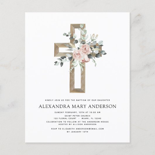 Budget Taufe Grüne Dusty Pink Rose Flyer (Vorne)