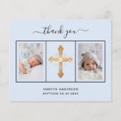 Budget Taufe hellblau Foto Junge Dankeschön Karte (Vorderseite)