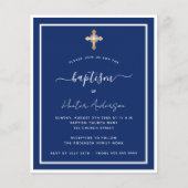 Budget Taufe marineblau weiße Einladung (Vorderseite)