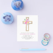 Budget Taufe Pastel Floral Rosa Rose Kreuz Flyer (Einzeln)