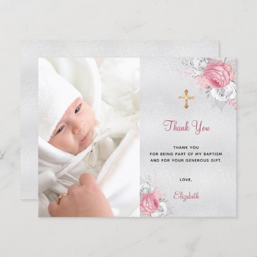 Budget Taufe Rosa Blumenblume Foto Silber vielen D (Vorne/Hinten)