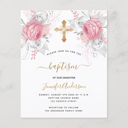 Budget Taufe rosa Blumensträuße Mädchen elegant (Vorderseite)