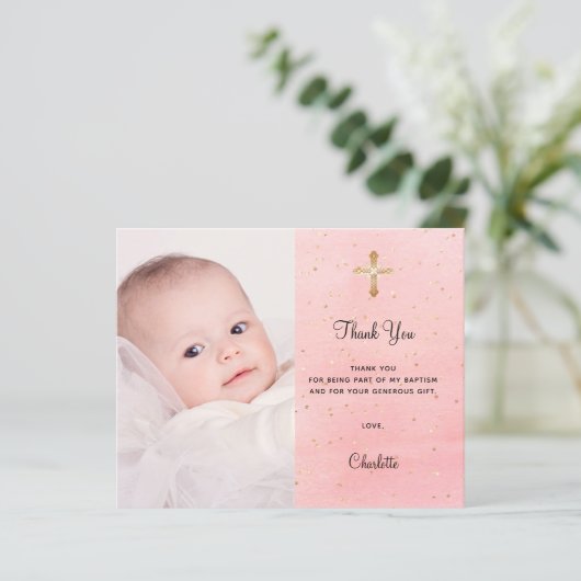 Budget Taufe Rosa Gold Glitzern Foto vielen Dank (Stehend Vorderseite)