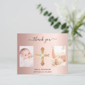 Budget Taufe Rose Gold Foto danke Ihnen Karte (Stehend Vorderseite)