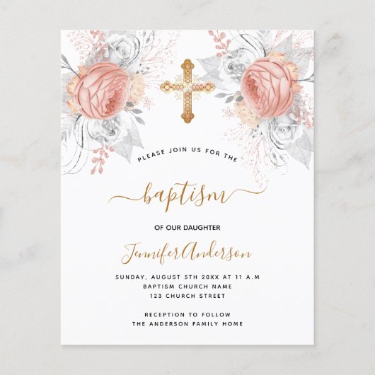 Budget Taufe Rose Goldfloralen Mädchen Weiß (Vorderseite)