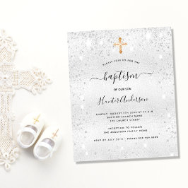 Budget Taufe Silber Glitzer Junge Einladung