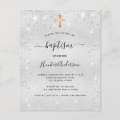 Budget Taufe Silber Glitzer Junge Einladung (Vorderseite)