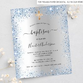 Budget Taufe Silberblauer Glitzer Einladung