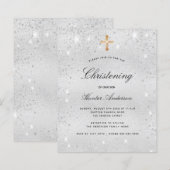 Budget Taufen Silber Junge Einladung (Vorne/Hinten)