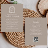 Budget Taupe Monogram Wappen QR Code Hochzeit