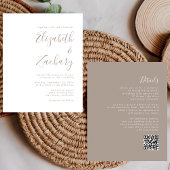 Budget Taupe Script QR Code Wedding Einladung