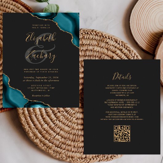 Budget Teal-Achat-Ecken Dunkler QR-Code Hochzeit