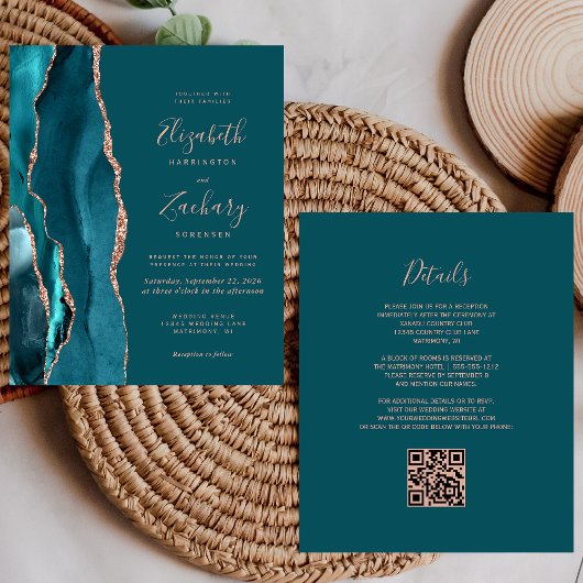 Budget Teal Achat Rosen Gold QR Code Hochzeits Ein