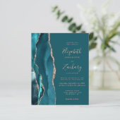 Budget Teal Agate Rose Gold QR Code Wedding Invite (Stehend Vorderseite)