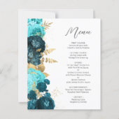 Budget Teal Aqua Gold Floral Script Wedding Menu (Vorderseite)