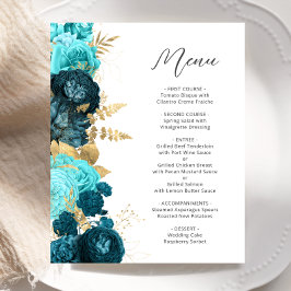 Budget Teal Aqua Gold Florales Hochzeitsmenü Skrip