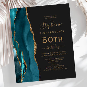 Budget Teal Blau Gold Achat Dunkel 50. Geburtstag