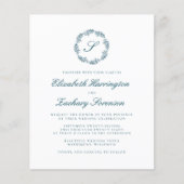 Budget Teal Blau Monogramm Kranz QR Code Hochzeit (Vorderseite)