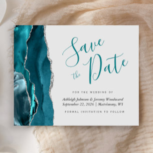 Budget Teal Blau Silber Achatgrau Save the Date