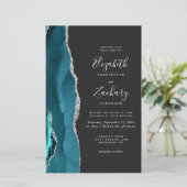 Budget Teal Blue Silver Agate Dark Wedding Invite (Stehend Vorderseite)