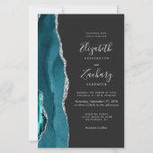 Budget Teal Blue Silver Agate Dark Wedding Invite (Vorderseite)