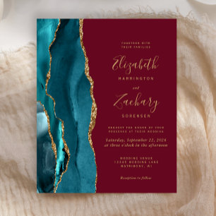 Budget Teal Gold Achat Burgunder Hochzeitseinladun