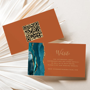 Budget Teal Gold Achat Rost Hochzeits-QR-Code Begleitkarte