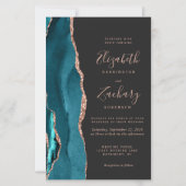 Budget Teal Rose Gold Agate Dark Wedding Invite (Vorderseite)