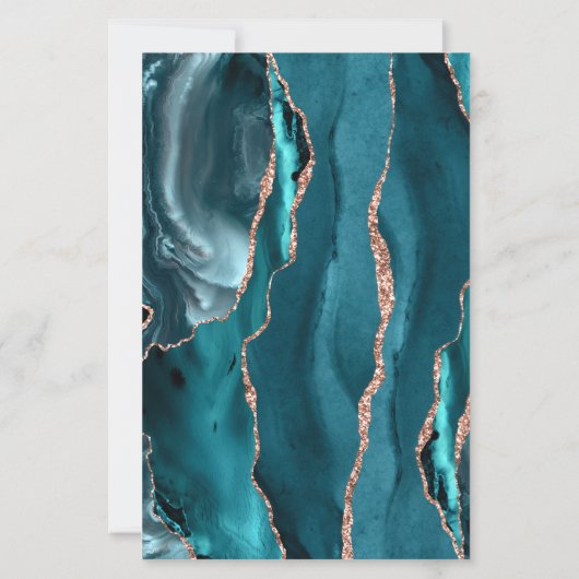 Budget Teal Rose Gold Agate Wedding Invitation (Rückseite)