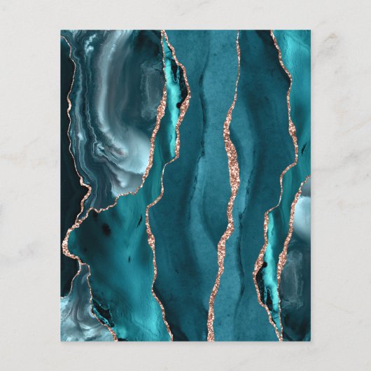Budget Teal Rose Gold Agate Wedding Invitation (Rückseite)