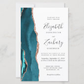 Budget Teal Rose Gold Agate Wedding Invitation (Vorderseite)