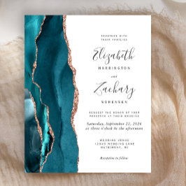 Budget Teal Rose Gold Agate Wedding Invitation