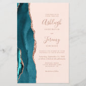 Budget Teal Rose Gold Blush QR Code Wedding Invite (Vorderseite)