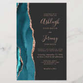 Budget Teal Rose Gold Dark QR Code Wedding Invite (Vorderseite)