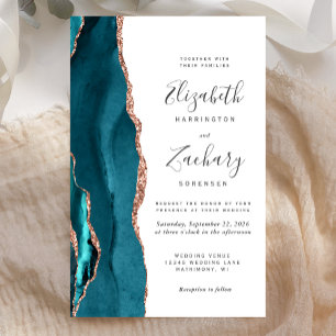 Budget Teal Roségold Achat Hochzeitseinladung