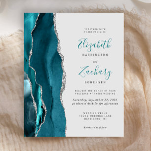 Budget Teal Silber Achatgraue Hochzeits-Einladung