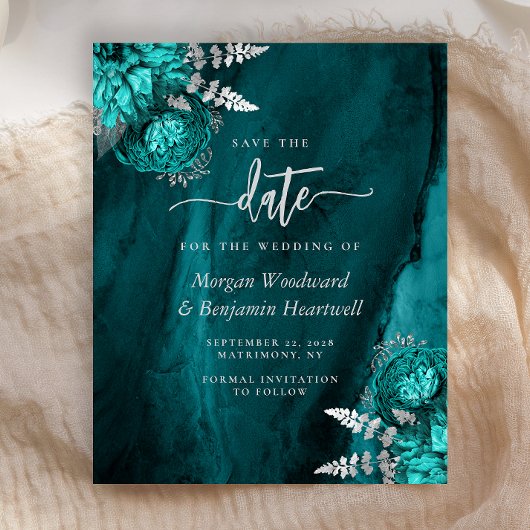 Budget Teal Silber Blumen Hochzeit Termin vormerke