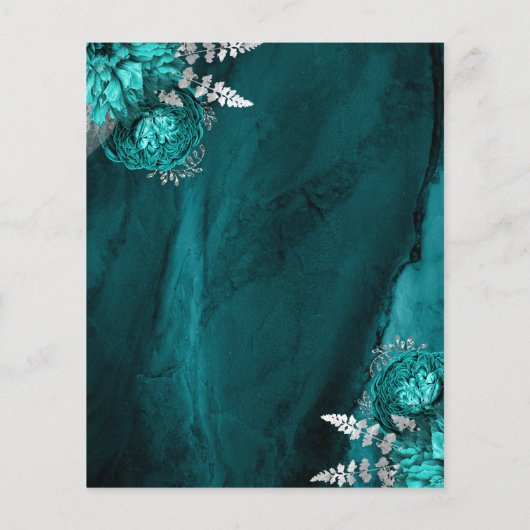 Budget Teal Silver Floral Wedding Save the Date (Rückseite)