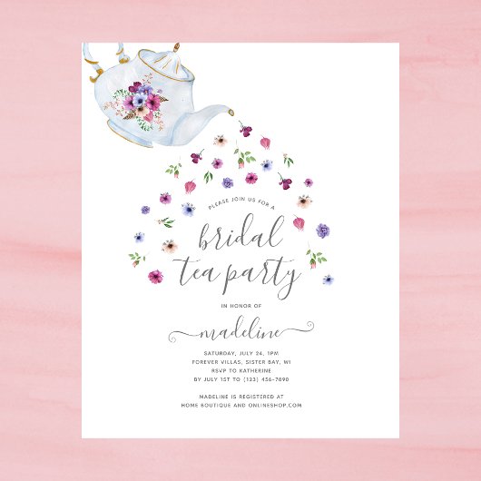 BUDGET Teapot Floral Bridal Tee Party Einladung