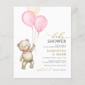 Budget Teddy Bear & Balloon Baby Dusche Einladung (Vorderseite)