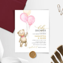 Budget Teddy Bear & Balloon Baby Dusche Einladung