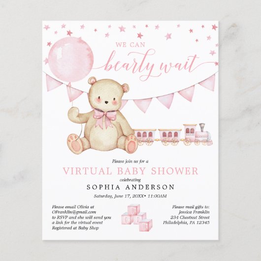 Budget Teddy Bear Virtual Baby Dusche Einladung (Vorderseite)