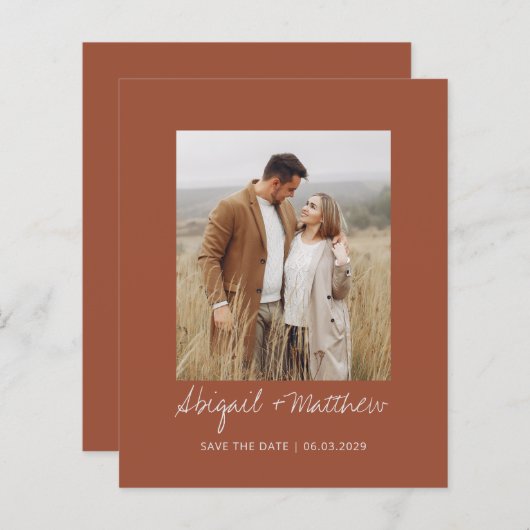 Budget Terra Cotta Save the Date Einladung (Vorne/Hinten)