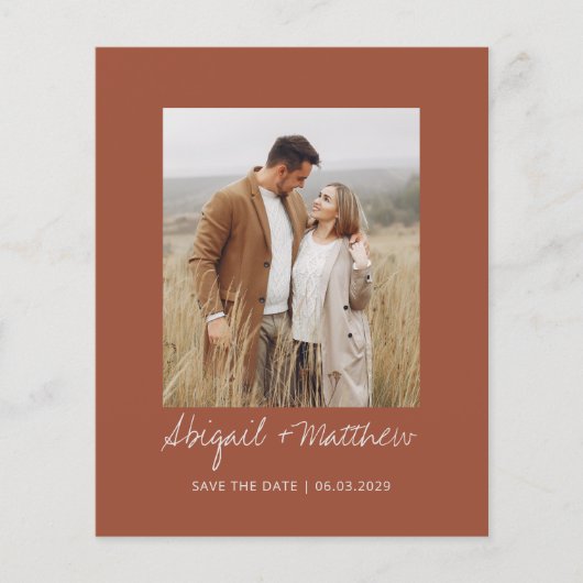 Budget Terra Cotta Save the Date Einladung (Vorderseite)