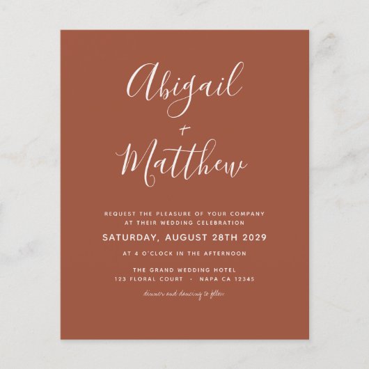 Budget Terracotta Boho Simple Wedding Einladung F Flyer (Vorne)