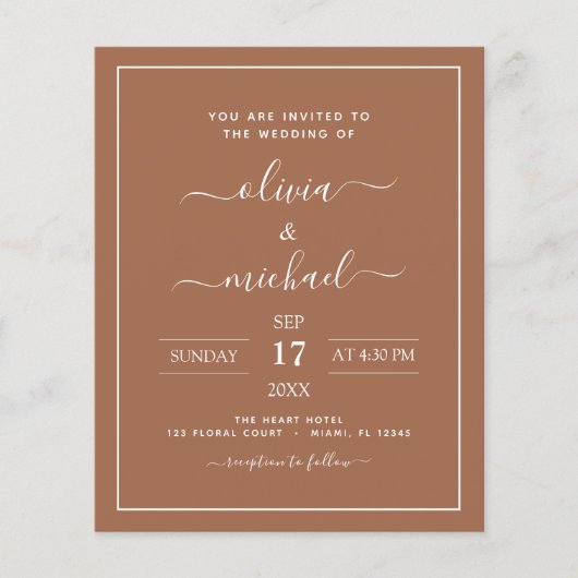 Budget Terracotta Boho Wedding Modern Simple Flyer (Vorne)