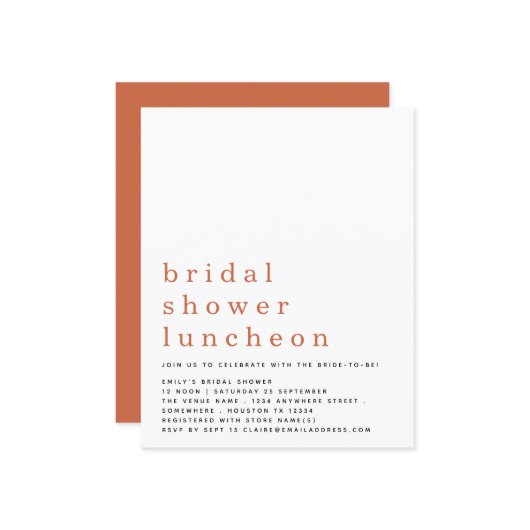 Budget Terracotta Brautparty Luncheon Einladung (Vorderseite/Rückseite Beispiel)