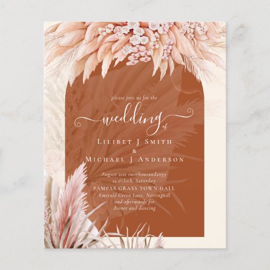 BUDGET Terracotta Coral Pampas Grass Wedding Flyer (Vorne)