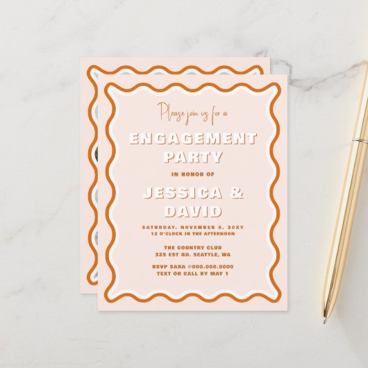 Budget Terracotta Engagement Partei Einladung (Vorderseite/Rückseite Beispiel)