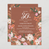 Budget Terracotta Floral 30. Geburtstag Einladung (Vorne/Hinten)